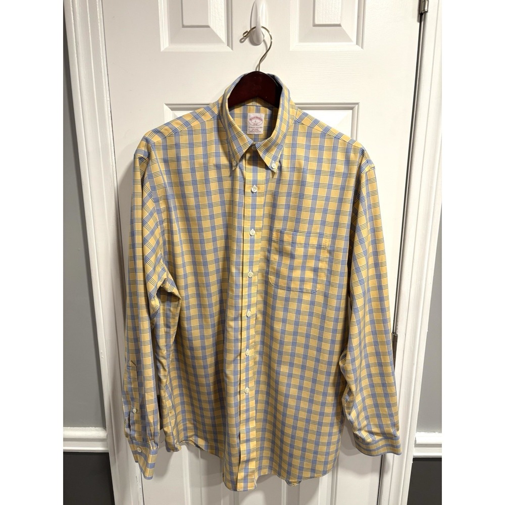 Brooks Brothers The Original Polo Shirt Regular Fit Cotton Yellow Plaid 346 Sz L